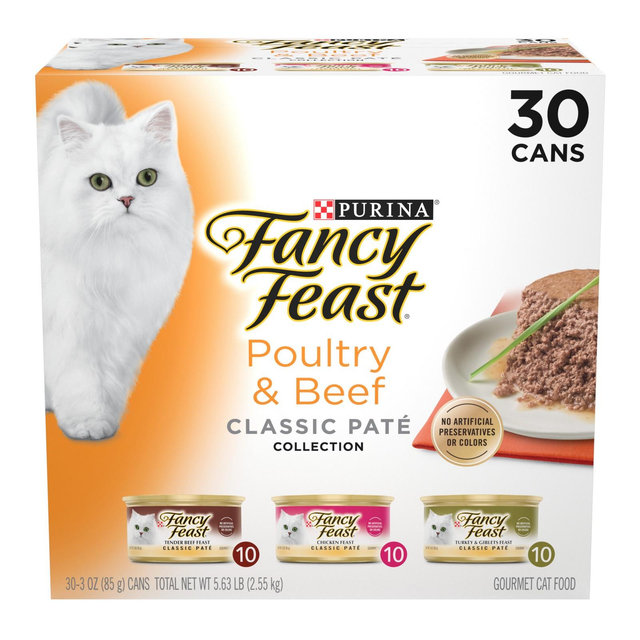Purina Fancy Feast Beef and Chicken Flavor Classic Pate Collection Variety Pack Grain Free Wet Cat Food - 30pk