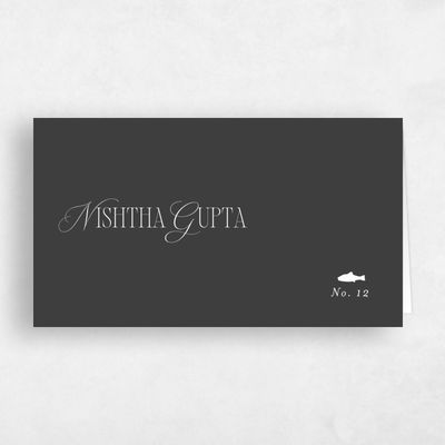Dark Charcoal, Black Wedding Place Card - Orable Fish