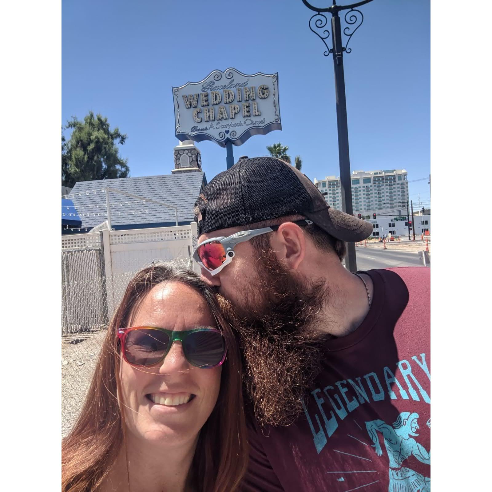 On a trip to Vegas, we sent a picture to some friends joking that we were going to stop in at this chapel to get married!