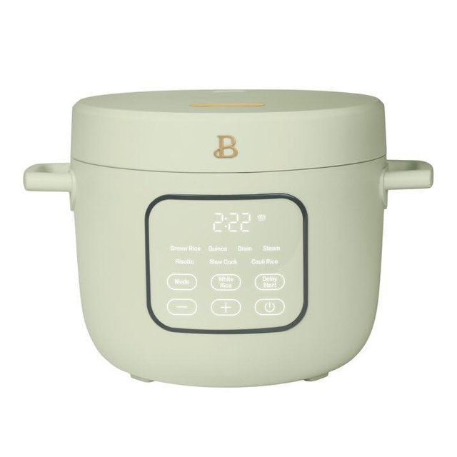 Beautiful 14-Cup Electric Rice and Grain Cooker, Sage Green by Drew Barrymore – Ceramic Nonstick Pot, Multi-Function Rice Maker for Grains, Quinoa & Oatmeal, Auto Keep Warm, Dishwasher Safe, Elegant Design