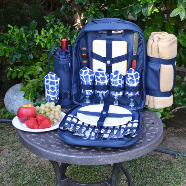 Picnic Backpack for 4 |Picnic Basket |Stylish All-in-One Picnic Bag Amazon.com: Picnic Backpack for 4 Person with Large  main image 2