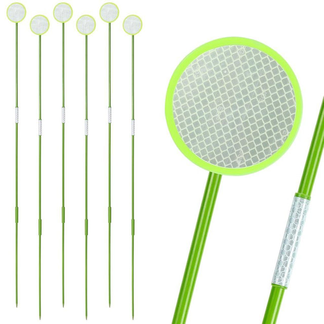Glow-in-the-dark Lane Identification Reflectors, 6 packs of fluorescent green reflectors, each set of 48.5inch adjustable fiberglass rods, double-sided snow glow-in-the dark reflective markers (6)