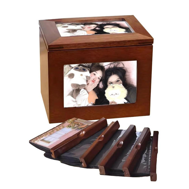 THYXGS Wooden Photo Cube, Wooden Photo Album Box, Insert Cube Boxes, DIY Home Photo Storage Box with 5 Pull Out Albums 6x4(10x15), for 6 Inch Photos, Can Hold 100 Photos