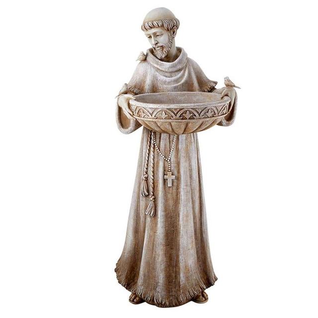 Avalon Gallery Garden Statue - Saint Francis Stone-Resin Indoor/Outdoor Catholic Sculpture, 24" Tall, Bird Bath/Feeder