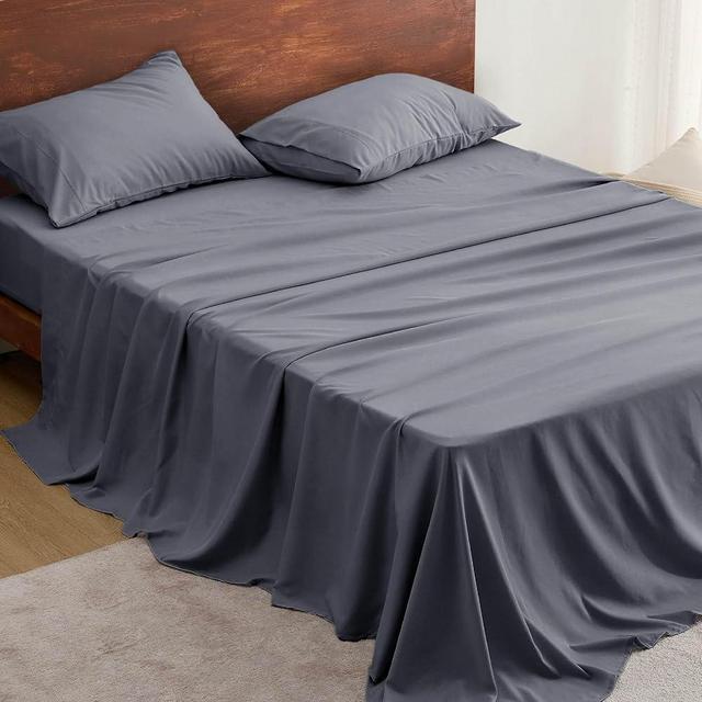 Bedsure Cooling Queen Sheet Set, Blend of Rayon Derived from Bamboo Sheets, Breathable Soft & Silky, GentleSoft™ Hotel Luxury Bedding Set, Deep Pocket Bedsheets for Hot Sleepers - Dimgray