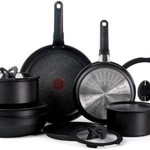 T-fal Ingenio Expertise Non Stick Cookware Set 14 Piece, Induction Oven Broiler Safe 500F, Detachable/Removable Handle, Kitchen, Pots and Pans, RV, Camping, Fry Pans, Saucepans, Dishwasher Safe Black
