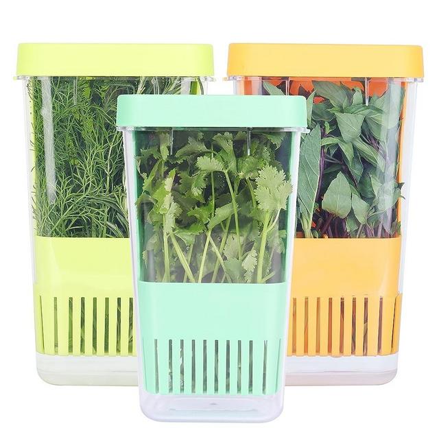 LUVCOSY 3 Pack Herb Keeper, BPA-Free Plastic Herb Saver with an Inner Basket for Cilantro, Mint, Parsley, and Asparagus, Keeps Fresh Herbs for 3 Times Longer