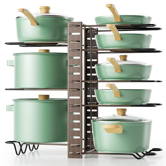 G-TING Pot Rack Organizers, 8 Tiers Pots and Pans Organizer for Kitchen  Organization & Storage, Adjustable Pot Lid Holders & Pan Rack for Kitchen,  Lid