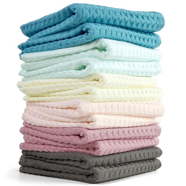Cleanbear Waffle Wash Cloths Set of 12, Cotton Washcloths for Body and Face, 13” x 13”, 6 Assorted Colors