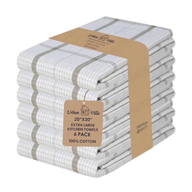 Urban Villa Kitchen Towels 100% Cotton Dish Towels for Kitchen (Set of 6) 20”x30” Dish Cloths Absorbent Kitchen Linen Set with Hanging Loop Perfect for Drying Dishes Cleaning – Tiny Check