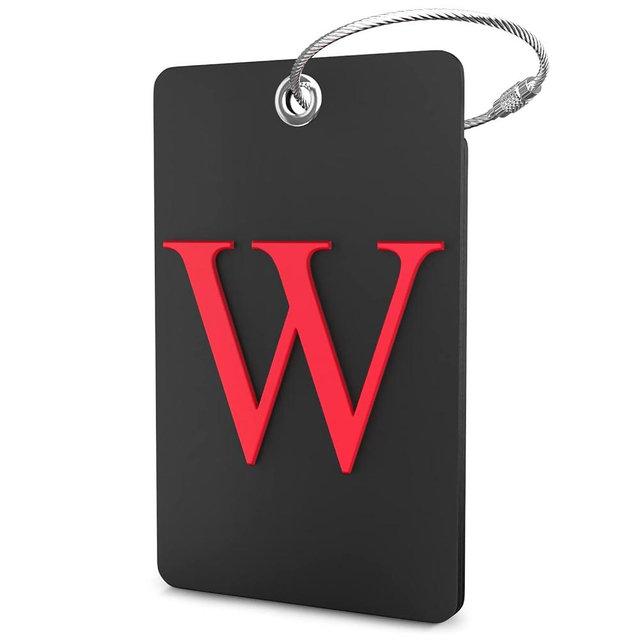 Shacke Luggage Tag Initial - Fully Bendable Tag w/Stainless Steel Loop - Black (Letter W)