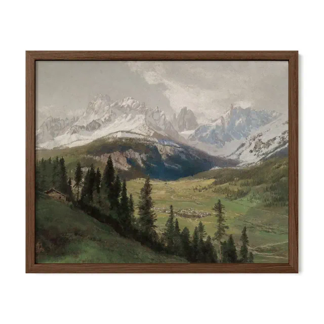 Haus and Hues Framed Vintage Mountain Landscape Wall Art, Walnut 24x36