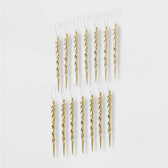 14ct Glitter Icicle Christmas Ornament Set Gold - Wondershop™