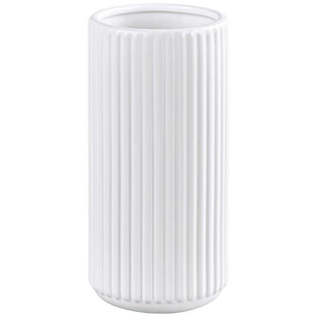 White Ceramic Flower Vase for Pampas Grass, 8 inch Small Decorative Centerpiece Ribbed Vase for Dining Table, Office Desktop, Shelf Bookshelf, Mantel, Entryway, Bathroom, Countertop, Farmhouse, Gift