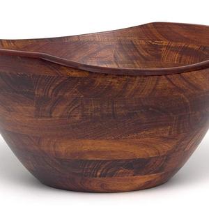 Lipper International 2174 Cherry Finished Wavy Rim Serving Bowl for Fruits or Salads, Large, 11.75" Diameter x 6" Height, Single Bowl