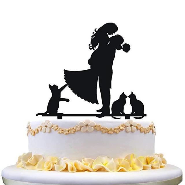 Cake decoration topper silhouette with three cats