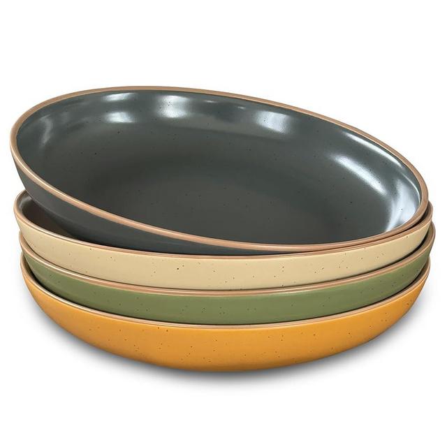 Mora Ceramic Artisan Matte Large Pasta Bowls 30oz, Set of 4 - Serving, Salad, Dinner, etc Kitchen Plate/Wide Bowl - Microwave, Oven, Dishwasher Safe - Modern Porcelain Stoneware Dishes, Safari Colors