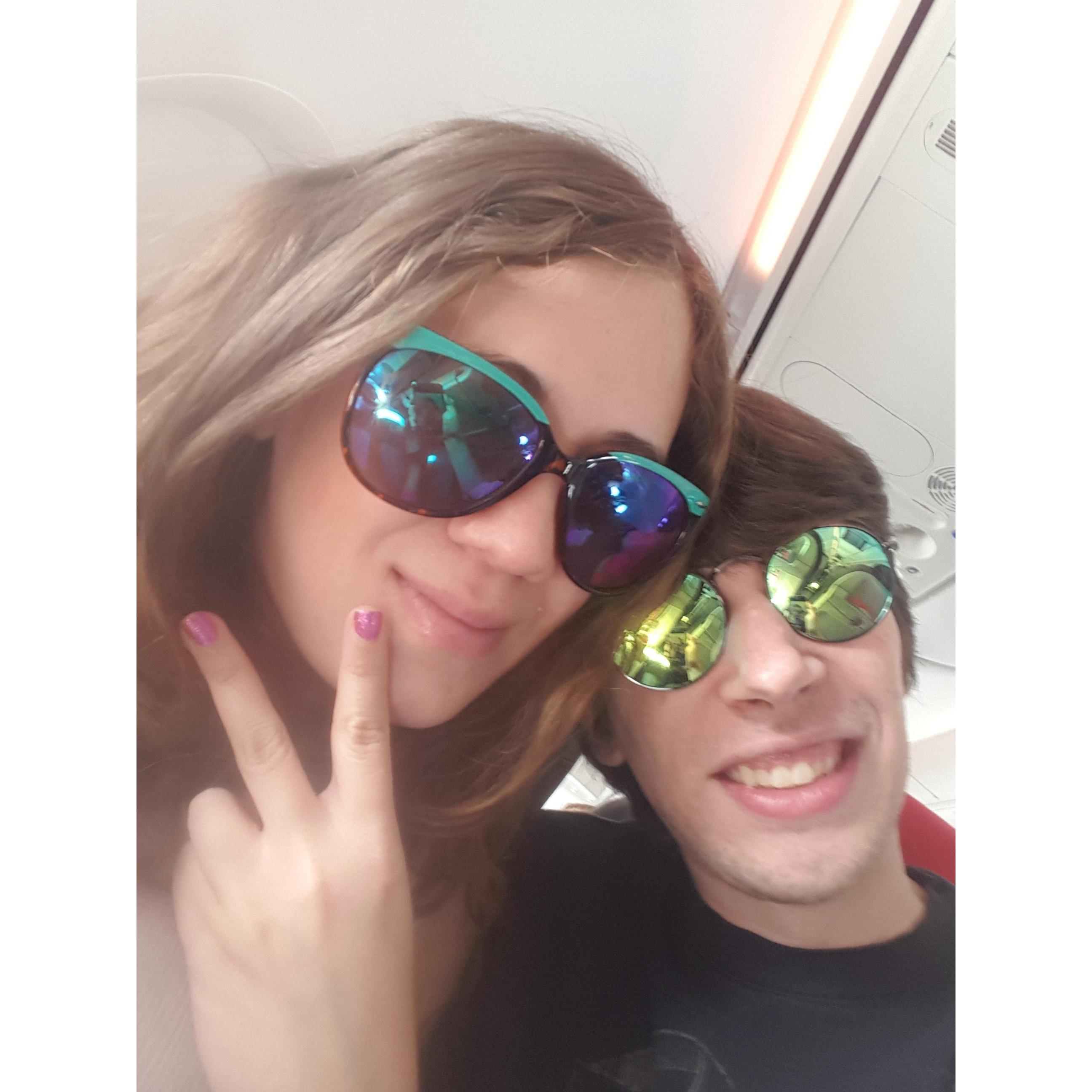 On the plane heading to our first international destination together - Guadalupe! Winter 2017