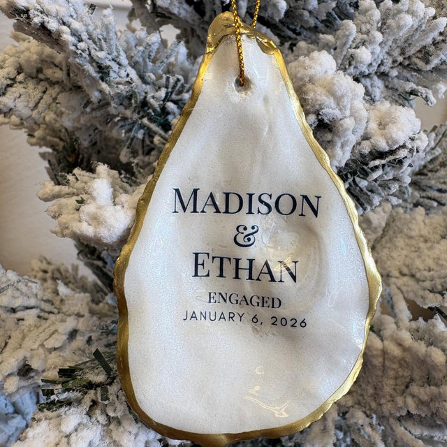 Personalized Engagement Ornament, Just Engaged Gifts, Oyster Christmas Ornament, Custom Engagement Ornament, Engagement Ornament Gift