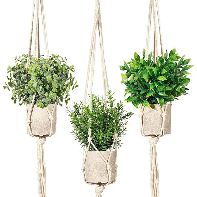 Artificial Plants 3 Pack Mini Fake Plants Fake Hanging Plants with 3 Macrame Plant Hangers Decorative Plants Faux Hanging Plants Greenery Decor for Shelves Wall Kitchen Farmhouse Bathroom Home Office