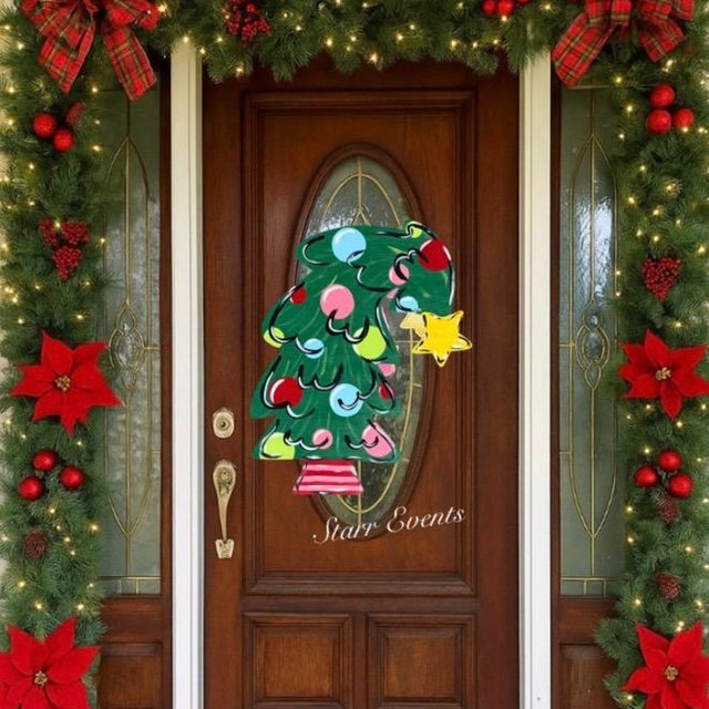 Crooked Christmas tree door hanger. Christmas decorations. Bent Christmas tree door hanger. Whimsical Christmas door decor