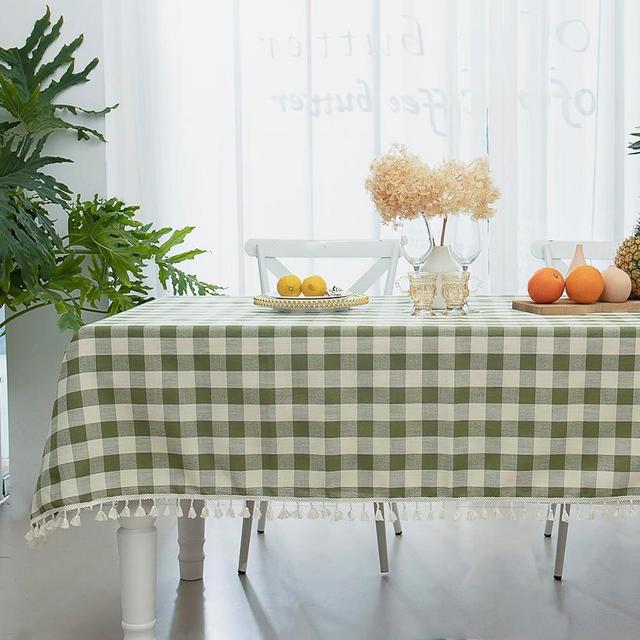 Midsummer Breeze Checkered Rectangle Tablecloth, Heavy Weight Cotton Gingham Table Cloth Plaid Table Cover for Spring Summer Picnic Kitchen Dinner Restaurant Outdoor Party（55x70”,Green