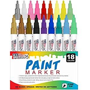 U.S. Art Supply 18 Color Set of Fine Point Tip Oil Based Paint Pen Markers - Permanent Ink that Works on Most Surfaces Glass, Wood, Metal, Rubber, Stone, Arts, Crafts & Tools