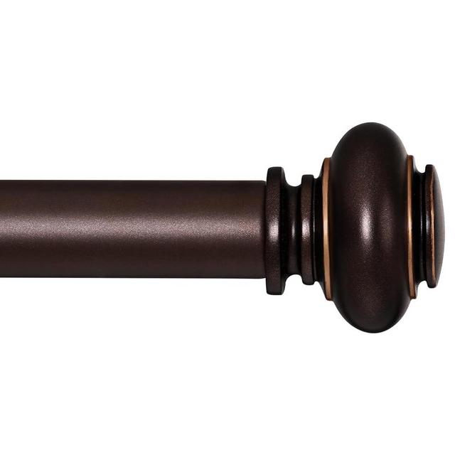 SIMEWIN Bronze Curtain Rods for Windows 72 to 144 Inches Adjustable Decorative 1 Inch Diameter Single Window Curtain Rod Set with Classic Finials, Bronze with Gold Finishing