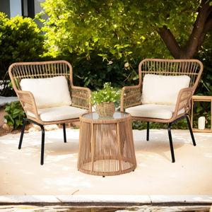 3 Piece Outdoor Wicker Furniture Bistro Set, Rattan Chairs Conversation Sets Wicker Patio Furniture for Balcony Poolside Backyard, Yellow/Beige