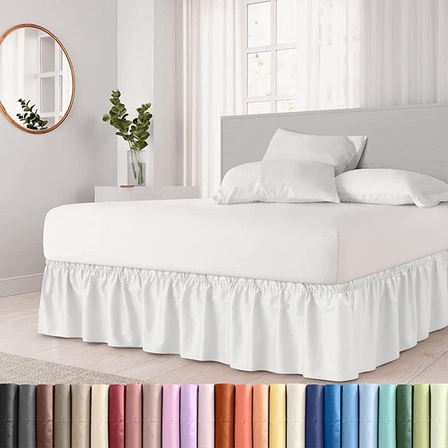 Ruffled White Queen Bed Skirt – Hotel-Quality Ruffles for Queen Beds with 15 in. Drop – Elastic Wrap Around Dust Ruffle Queen Bedskirt for Easy Fitting with Brushed Fabric by CGK Unlimited