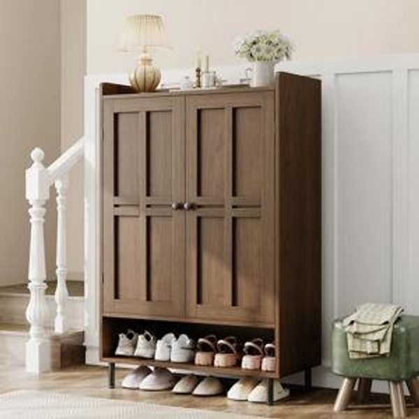 Aleatha 6-Tier 24 Pairs Shoe Cabinet With Doors And Adjustable Shelves For Entryway - Walnut