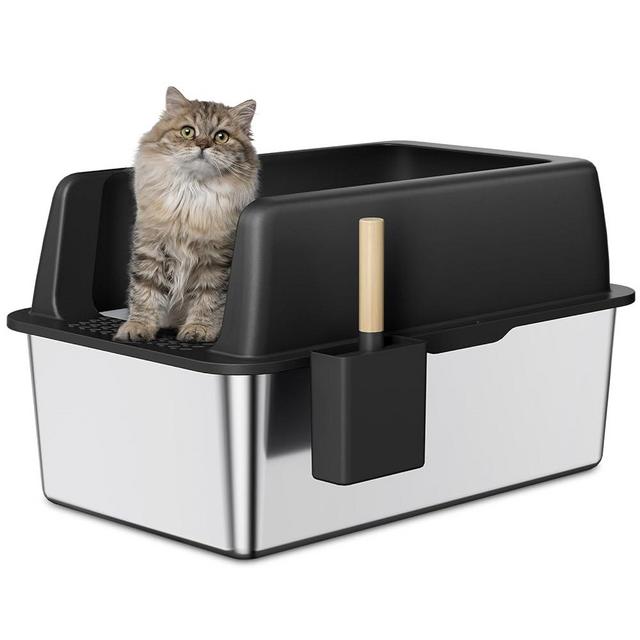 Zarler Stainless Steel Litter Box with Lid, 8” Deep Extra Large Cat Litter Box, XL Metal Litter Box for Big Cats with High Sided, Black (Non-Sticky, Easy to Clean, Anti-Urine Leakage)