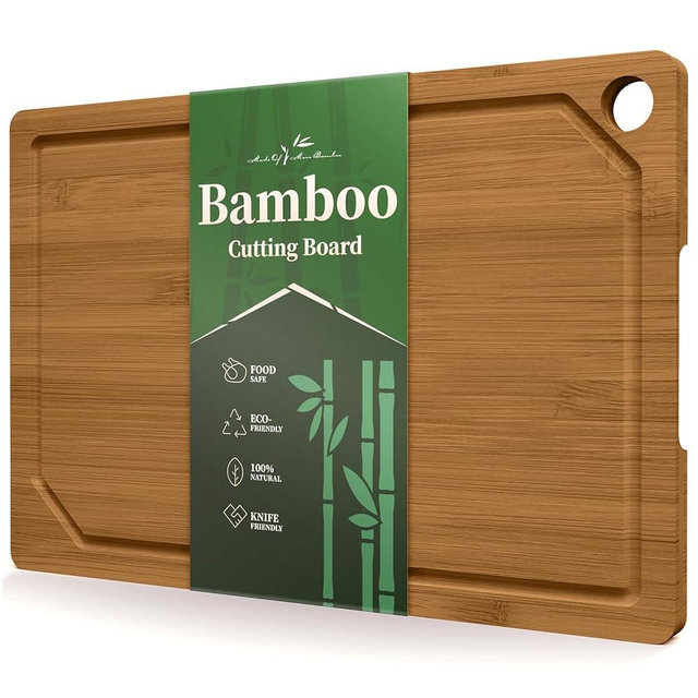 Kitsure Bamboo Cutting Board - Multi-Sizes Wooden Cutting Boards for Kitchen, Convenient Kitchen Essentials with Deep Juice Grooves, Cutting Board for Chopping & Serving, Large, Brown