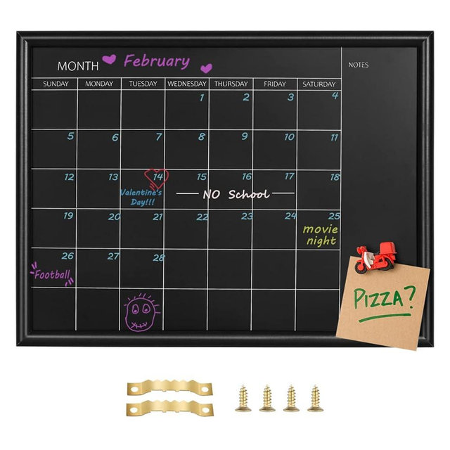TORASO Calendar Chalkboard,Small Magnetic Surface Black Wood Frame Chalk Board for Planning,10.5 x 14.5 inches,School Timetable Memo, Hanging Board for Office, School and Home(YLHB-BK-2737)