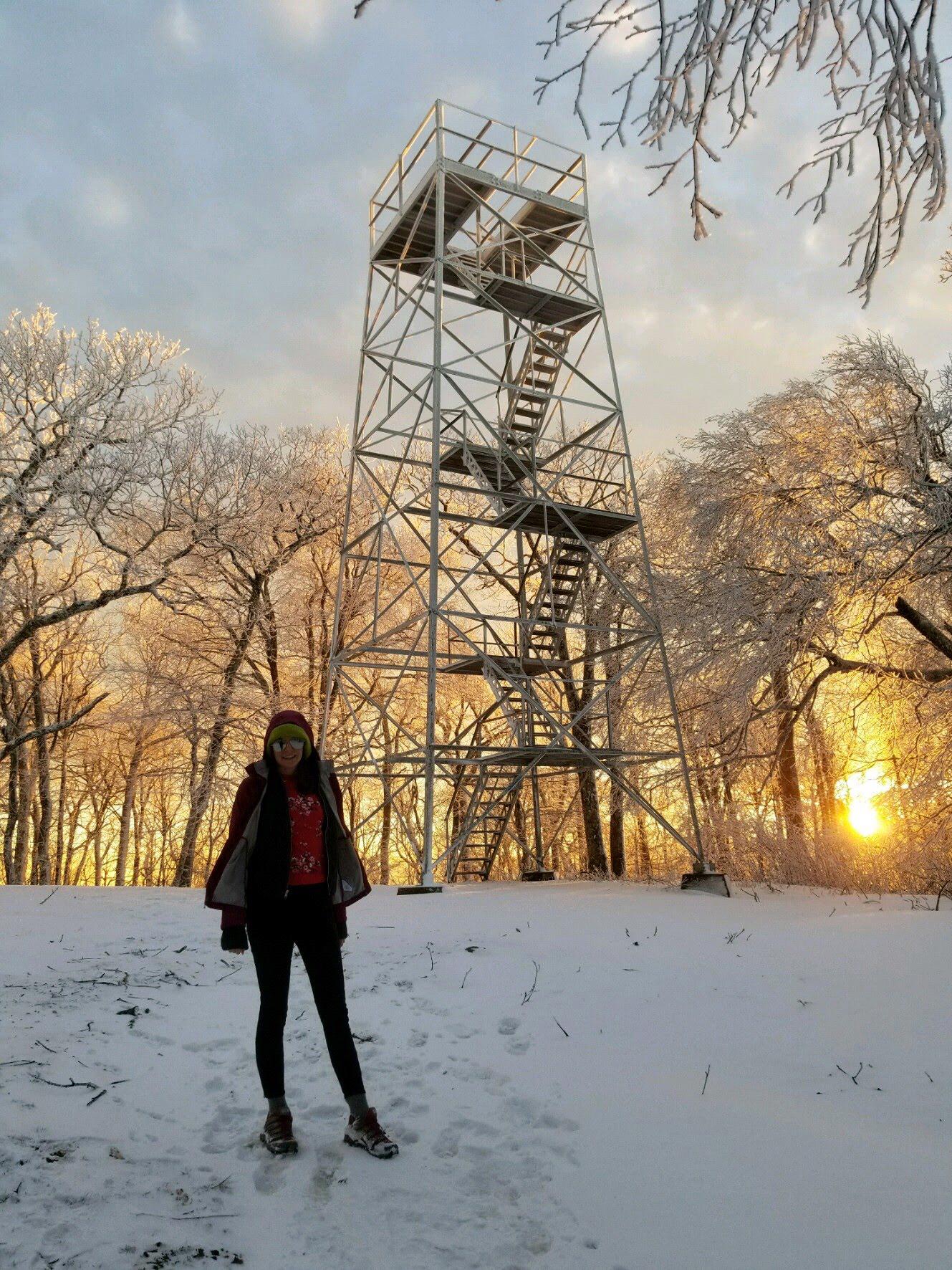 Hiked to the top of a fire tower at sunset in Moses Cone Memorial Park North Carolina