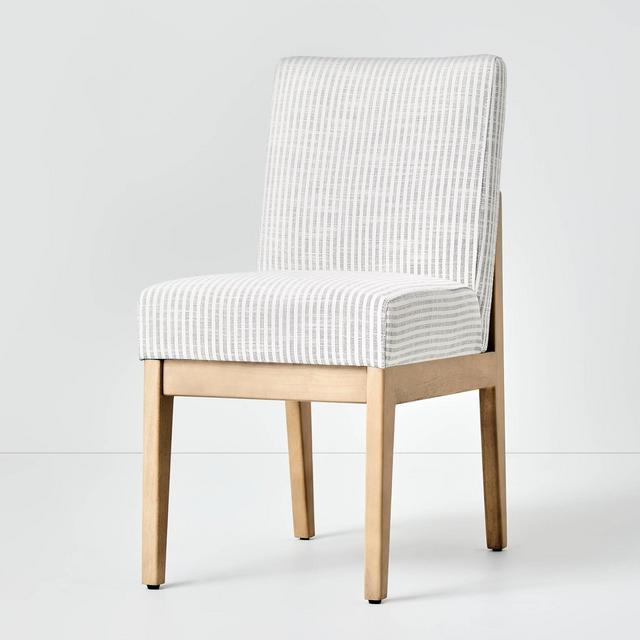 Upholstered Natural Wood Slipper Dining Chair Microstripe Gray/Cream - Hearth & Hand™ with Magnolia