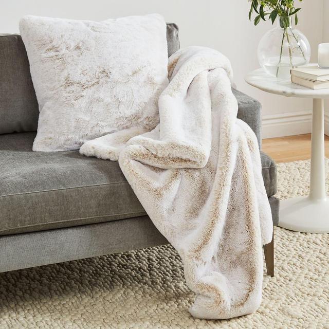 Faux Fur Chinchilla Pillow + Throw Set - Stone White