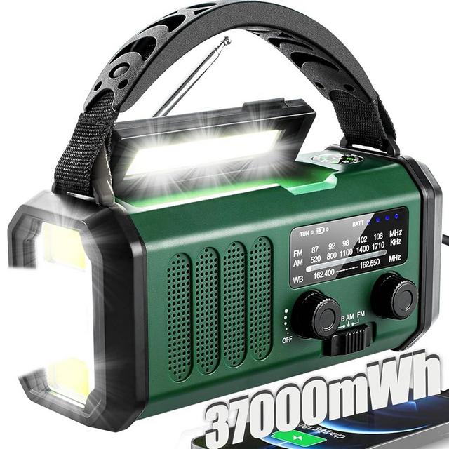QAUYYW Hand Crank Emergency Radio,37000mWhSolar Powered Hand Crank Portable Radio,NOAA AM FM Weather Radio with 3Mode Flashlight and Reading Light,Cell Phone Charger,Home and Emergency Distress Signal