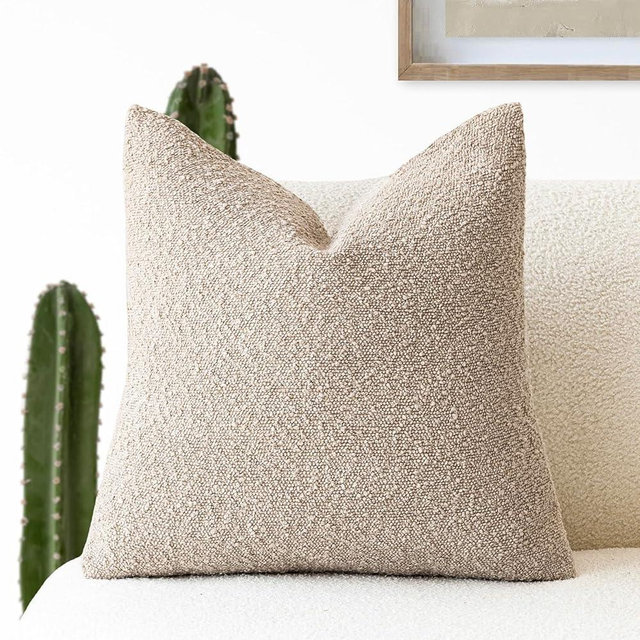 Foindtower Decorative Textured Boucle Throw Pillow Covers Accent Solid Pillow Cases Neutral Soft Cozy Couch Cushion Case for Chair Sofa Bedroom Living Room Home Decor 26 x 26 Inch,Beige Oatmeal