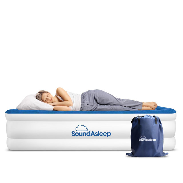 SoundAsleep Dream Series Luxury Air Mattress with ComfortCoil Technology & Built-in High Capacity Pump for Home & Camping- Double Height, Adjustable, Inflatable Blow Up, Portable - Queen Size