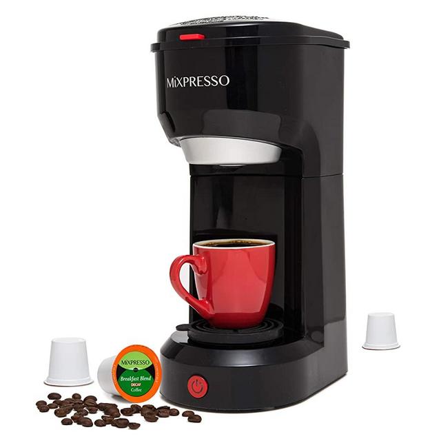 Mixpresso 2 in 1 Coffee Brewer, Single Serve Coffee Maker K Cup Compatible & Ground Coffee, Personal Coffee Maker ,Compact Size Mini Coffee Maker, Quick Brew Technology (14 oz) (black)