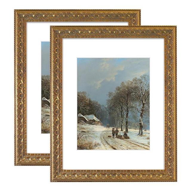 MBC MAT BOARD CENTER, 11x14 Ornate Picture Frame Bronze, Matted to 8x10 - White Mat - Tempered Glass - 2 Pack