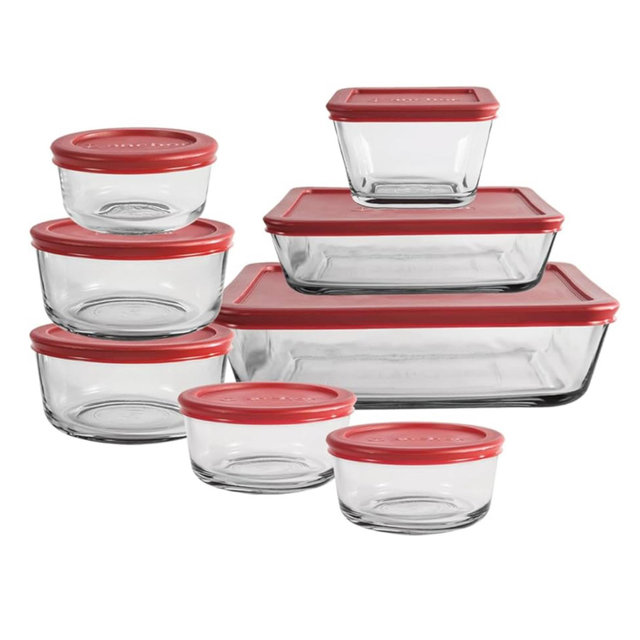 Anchor Hocking 16 Piece Glass Storage Containers (Red)