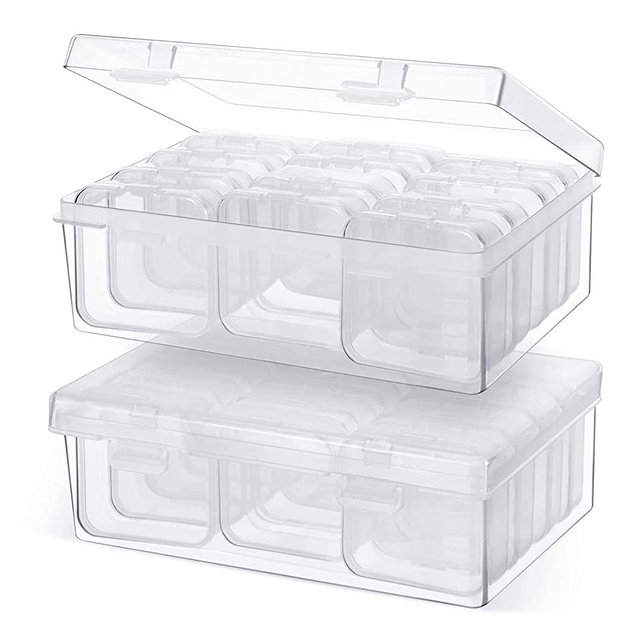 24 Pcs Small Bead Organizer Plastic Bead Storage Containers Clear Plastic Storage Case Craft Containers with 2 Pcs Hinged Lid Clear Craft Cases (6.7 x 4.33 x 2.36 Inch, 2.12 x 2.12 x 0.79 Inch)