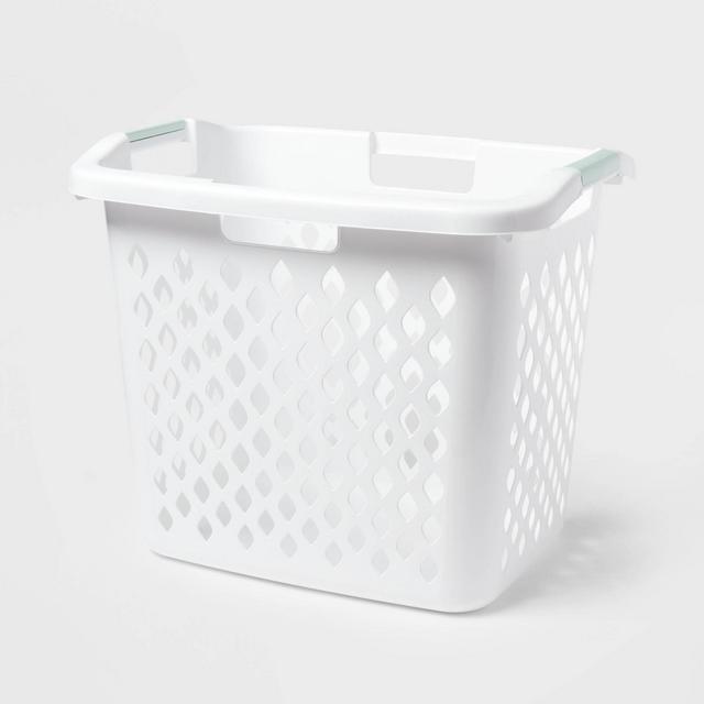 Farmlyn Creek Plastic Storage Baskets, White Nesting Bin Containers with Grey Handles (4 Pack)