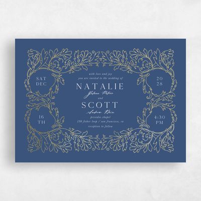 Dark Cobalt, Blue Wedding Invitation - Briar Landscape Foil