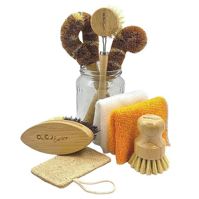Natural Bamboo Dish Cleaning Brush Set of 8 - Eco Friendly Bottle Brush Dish Scrub - Sustainable Cleaning Tools - Dish Brushes