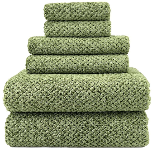 YTYC Towels,29x59 Inch Extra Large Bath Towels Set of 6 Quick Dry Super Soft Microfiber Towels for Bathroom 2 Bath Towels 2 Hand Towels 2 Washcloth Towels 80% Polyester (Sage Green, 6 Piece)