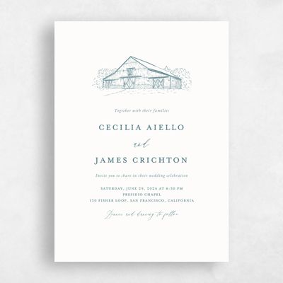 Deep Blue Spruce Wedding Invitation - Millbrook Portrait