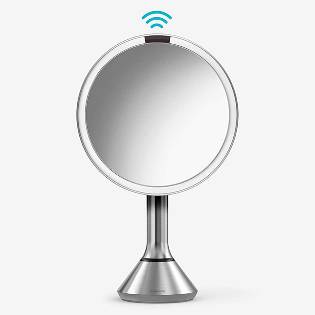 simplehuman 8" Round Sensor Makeup Touch-Control Dual Light Settings Mirror, 8", Brushed Stainless Steel
